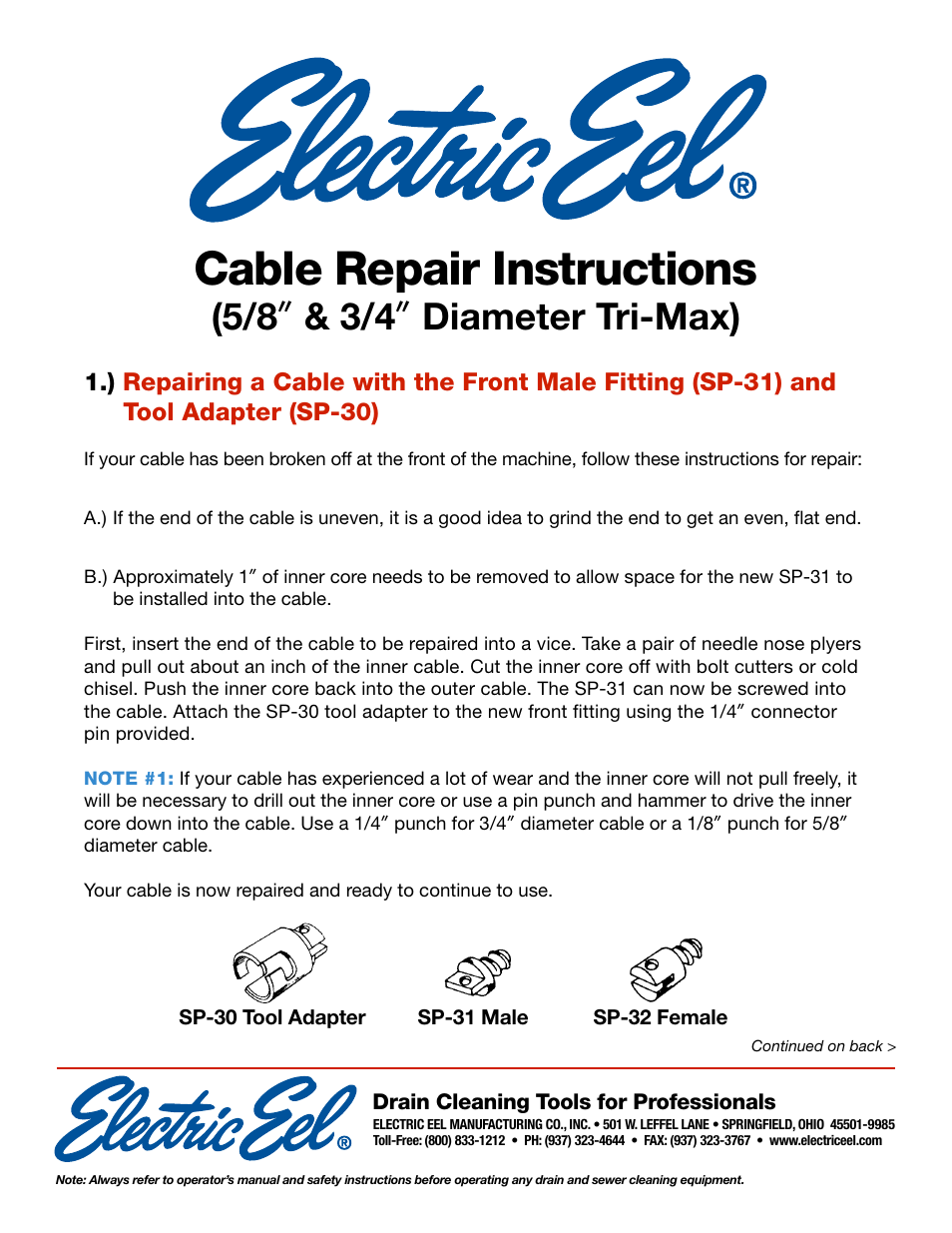 Electric Eel Cable User Manual | 2 pages