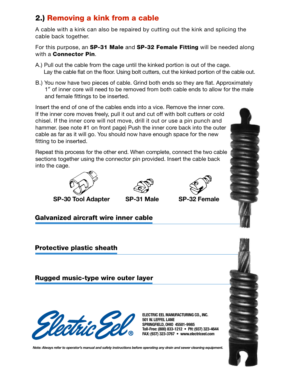 ) removing a kink from a cable | Electric Eel Cable User Manual | Page 2 / 2