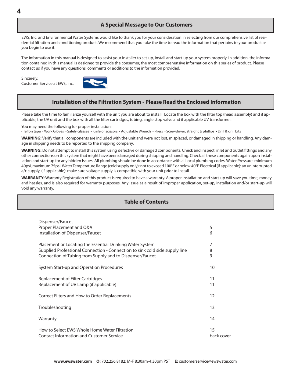 Environmental Water Systems DWS-UV User Manual | Page 4 / 16