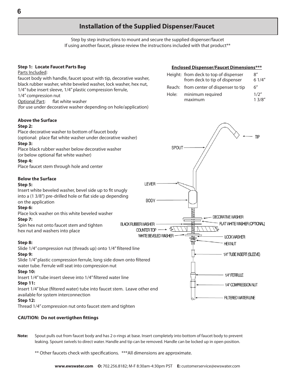 Installation of the supplied dispenser/faucet | Environmental Water Systems DWS-UV User Manual | Page 6 / 16