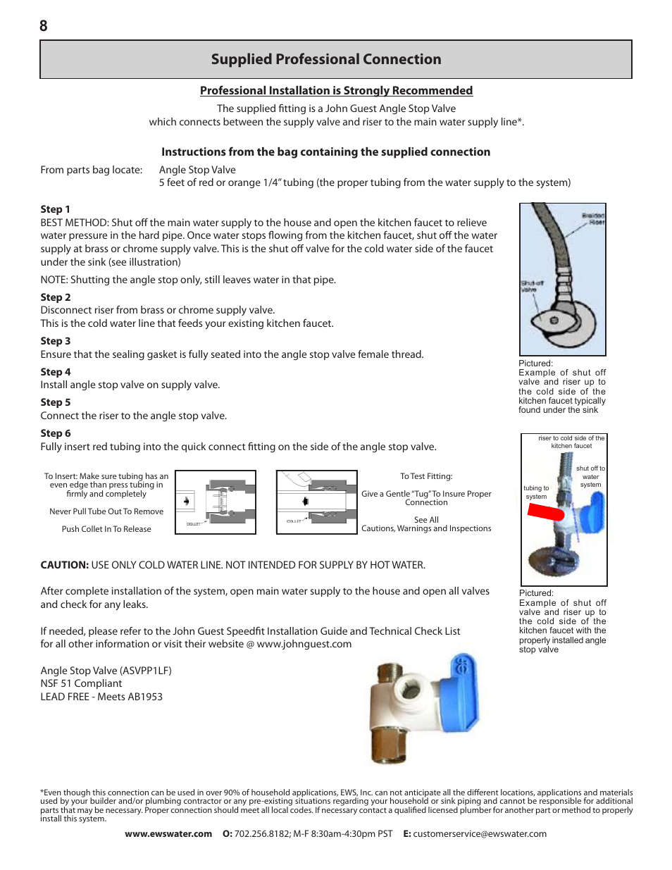 Supplied professional connection, Professional installation is strongly recommended | Environmental Water Systems DWS-UV User Manual | Page 8 / 16
