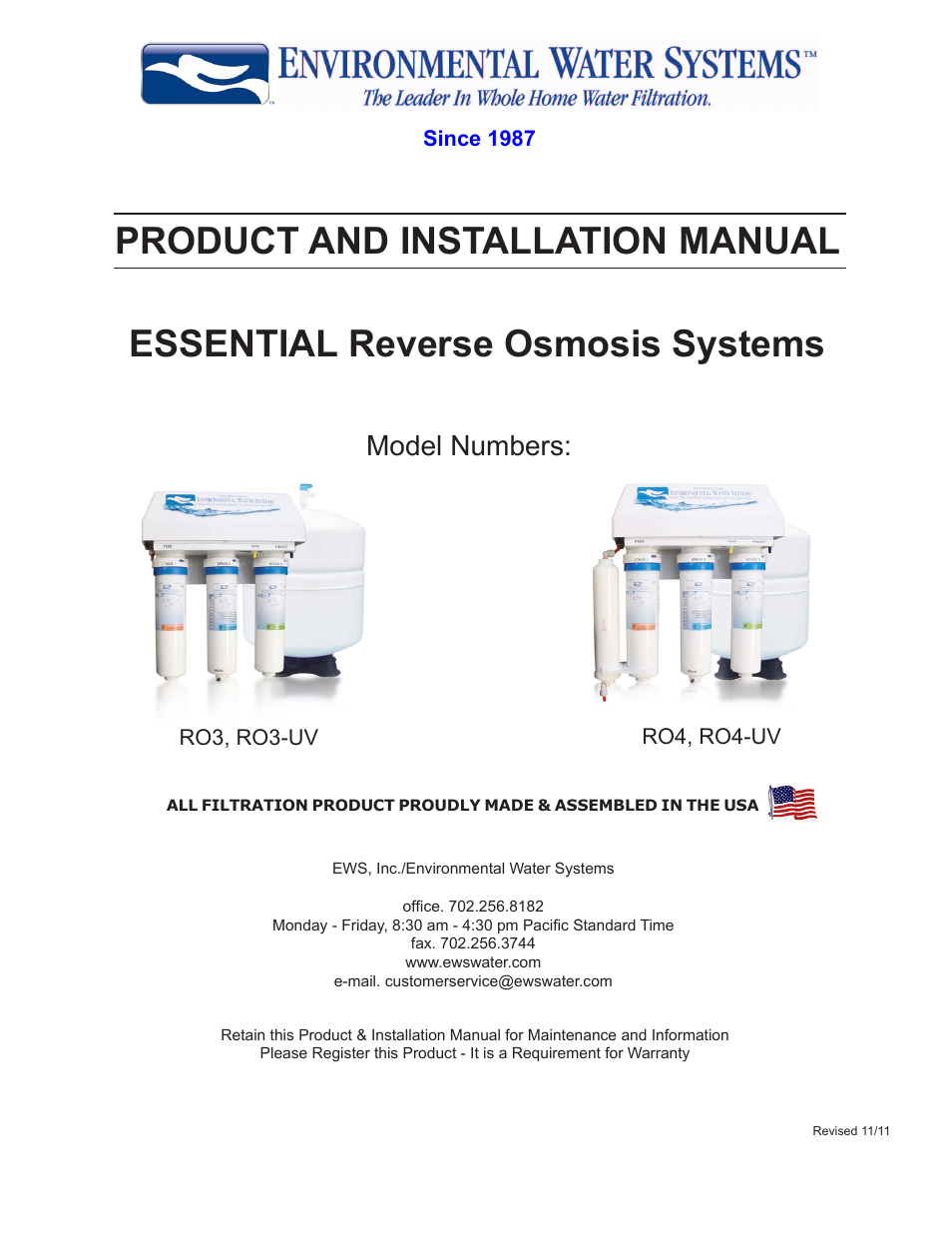 Environmental Water Systems RO4-UV User Manual | 26 pages