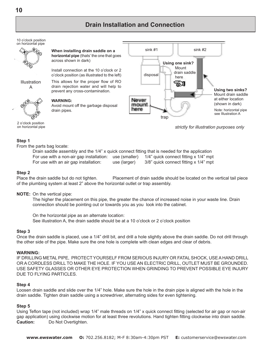 Drain installation and connection | Environmental Water Systems RO4-UV User Manual | Page 10 / 26