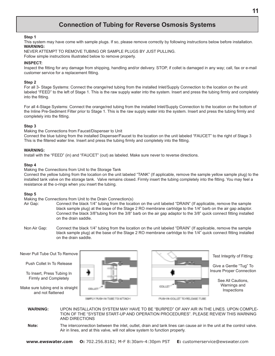 Connection of tubing for reverse osmosis systems | Environmental Water Systems RO4-UV User Manual | Page 11 / 26