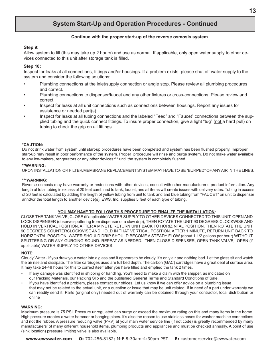 Environmental Water Systems RO4-UV User Manual | Page 13 / 26