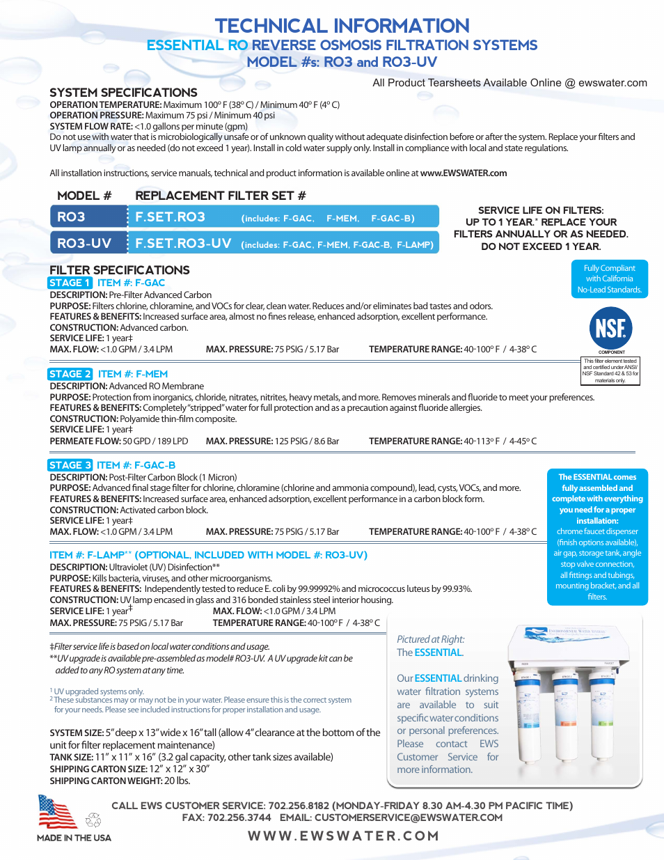 Technical information, Ro3 f.set.ro3, Ro3-uv f.set.ro3-uv | Environmental Water Systems RO4-UV User Manual | Page 23 / 26