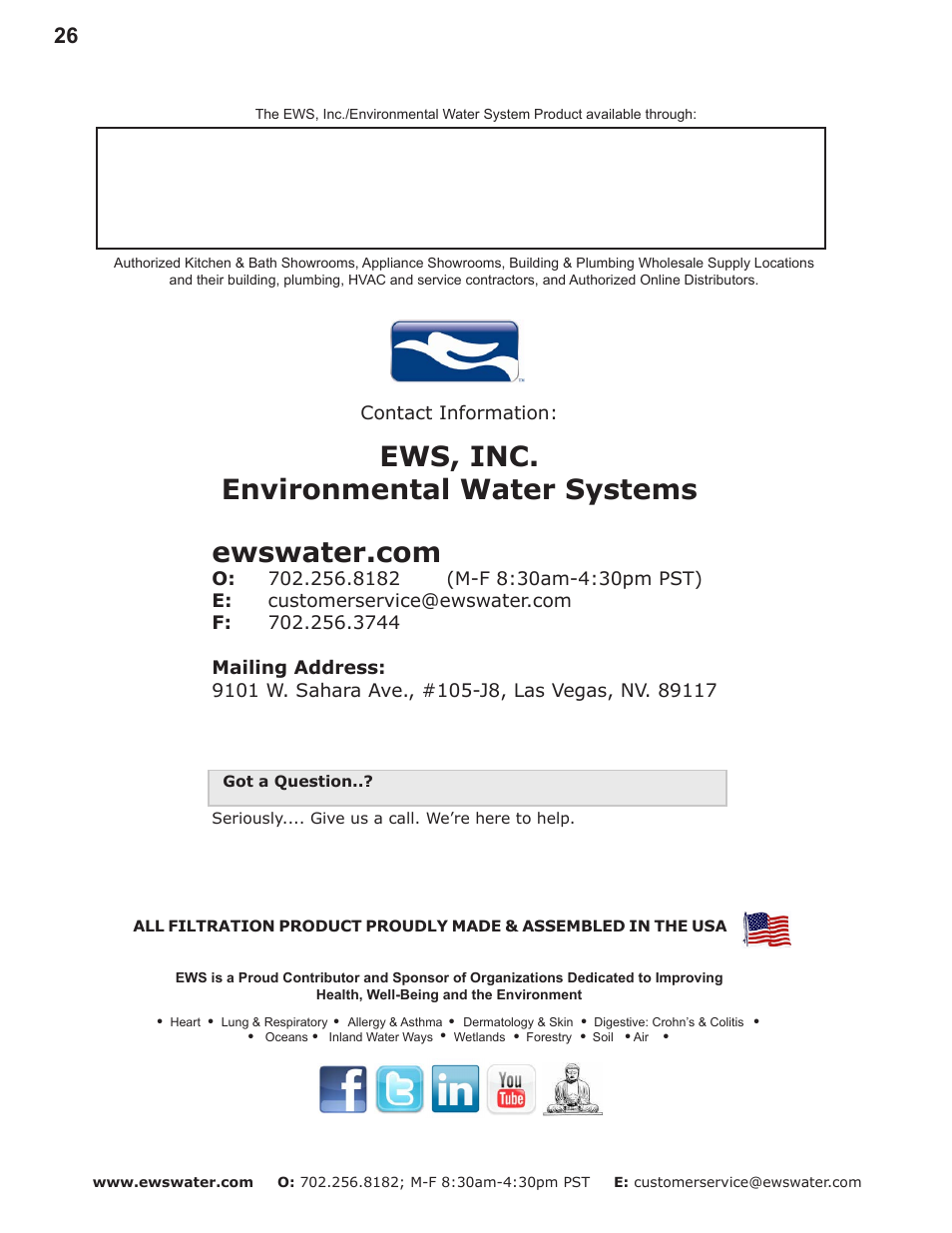 Ews, inc. environmental water systems | Environmental Water Systems RO4-UV User Manual | Page 26 / 26