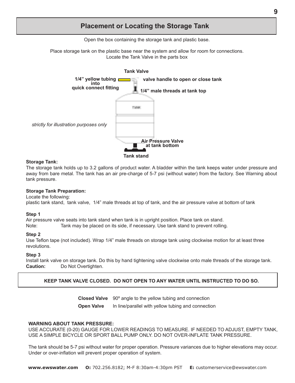 Placement or locating the storage tank | Environmental Water Systems RO4-UV User Manual | Page 9 / 26