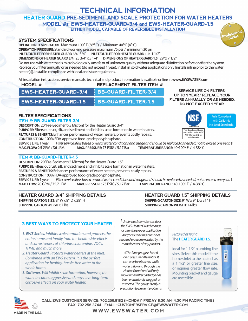 Technical information | Environmental Water Systems FU Series User Manual | Page 3 / 8