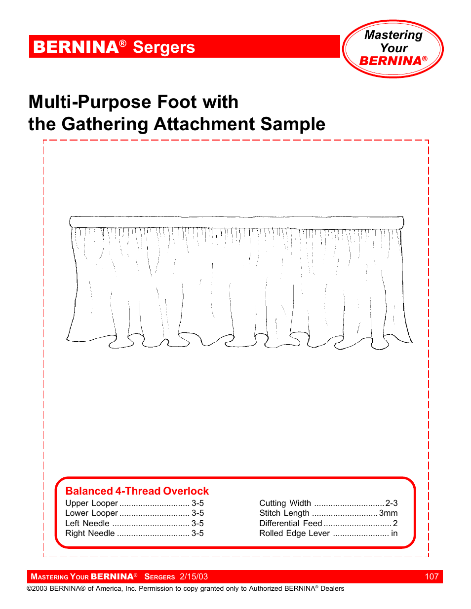 Bernina, Sergers, Mastering your bernina | Bernina Sergers User Manual | Page 107 / 134