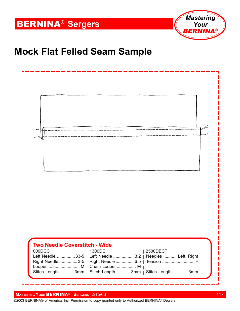 Mock flat felled seam sample, Bernina, Sergers | Mastering your bernina | Bernina Sergers User Manual | Page 117 / 134