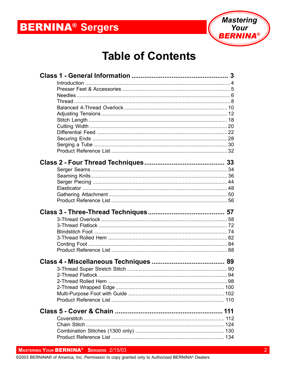 Bernina Sergers User Manual | Page 2 / 134