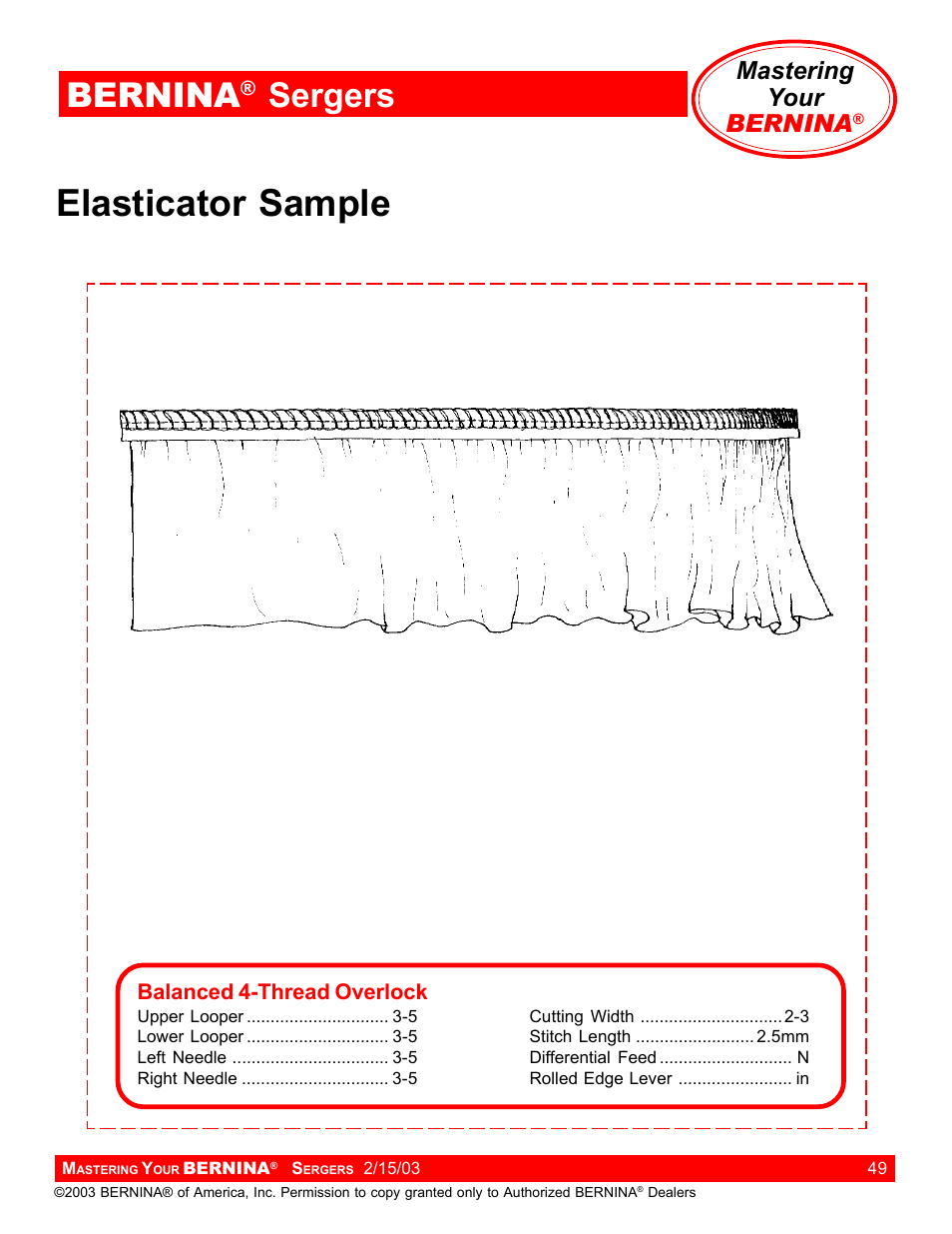 Elasticator sample, Bernina, Sergers | Mastering your bernina | Bernina Sergers User Manual | Page 49 / 134