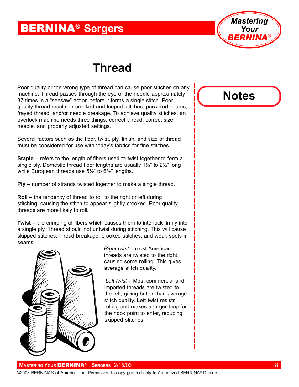 Thread, Bernina, Sergers | Mastering your bernina | Bernina Sergers User Manual | Page 8 / 134