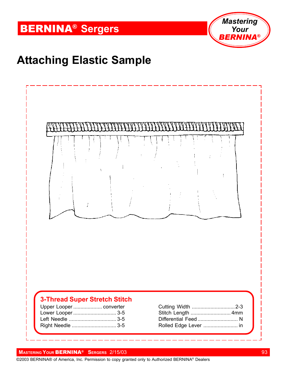 Attaching elastic sample, Bernina, Sergers | Mastering your bernina | Bernina Sergers User Manual | Page 93 / 134