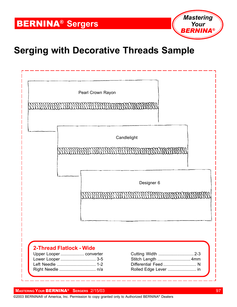 Serging with decorative threads sample, Bernina, Sergers | Mastering your bernina | Bernina Sergers User Manual | Page 97 / 134