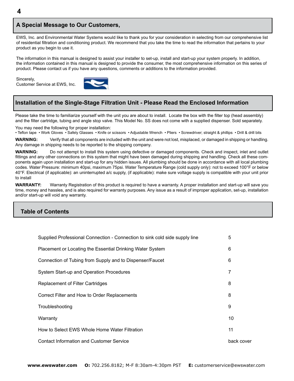 Environmental Water Systems SS-1.0 User Manual | Page 4 / 12