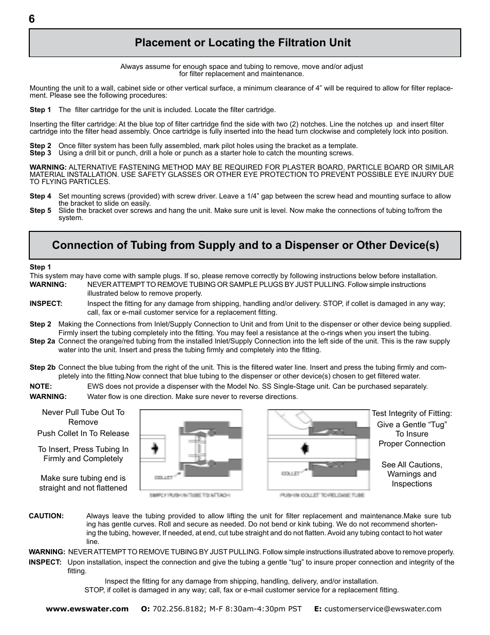 Placement or locating the filtration unit | Environmental Water Systems SS-1.0 User Manual | Page 6 / 12