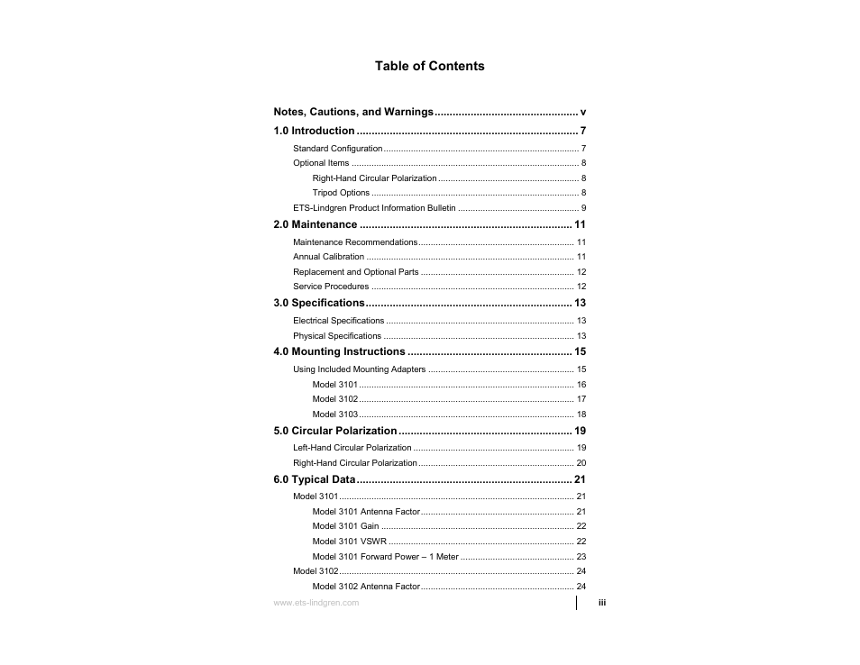 ETS-Lindgren 3103 Conical Log Spiral Antenna User Manual | Page 3 / 29