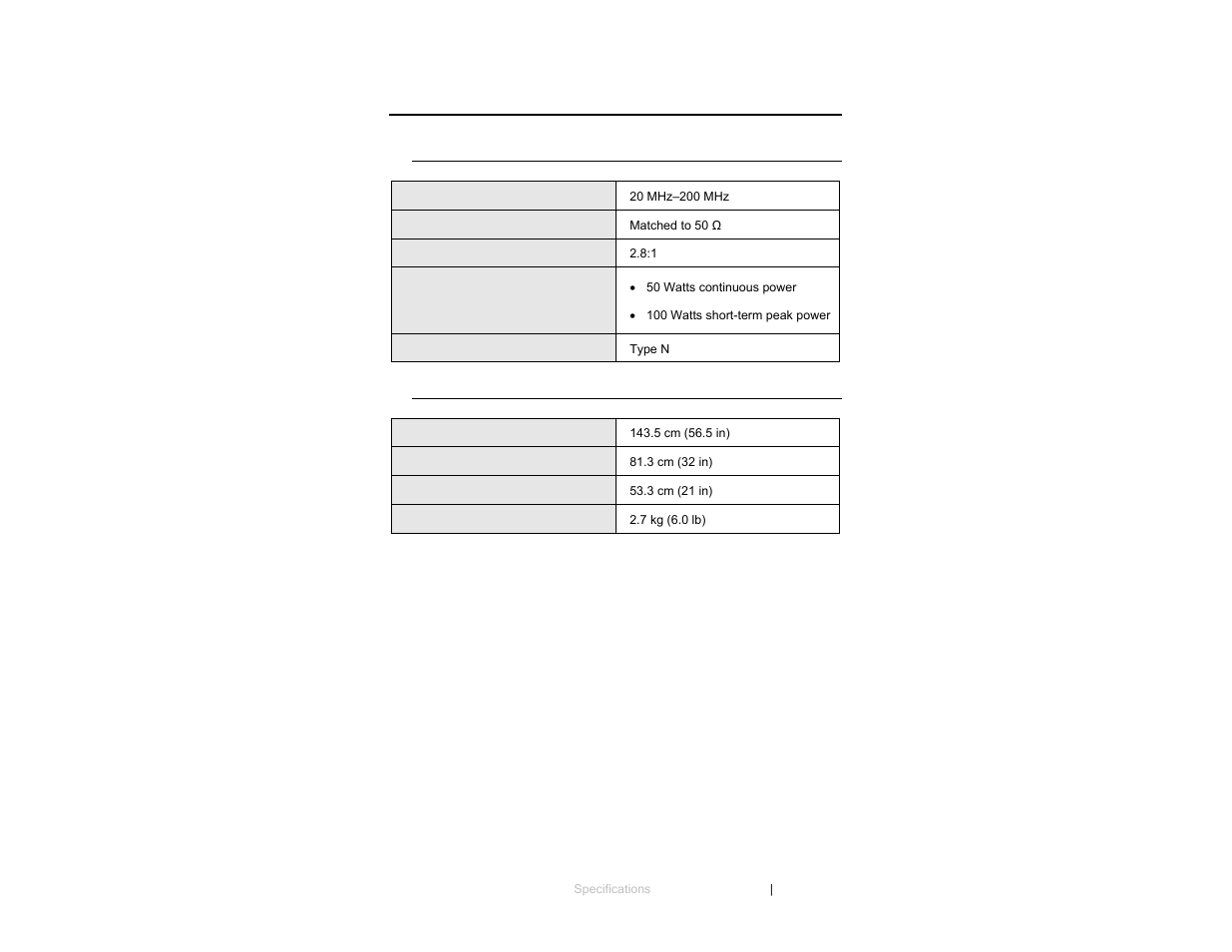 0 specifications | ETS-Lindgren 3104C Biconical Antenna User Manual | Page 13 / 33