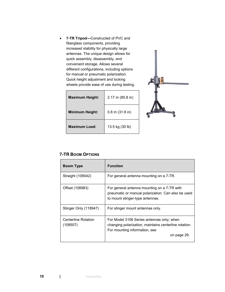 Tr boom options | ETS-Lindgren 3119 Double-Ridged Waveguide Horn User Manual | Page 10 / 79