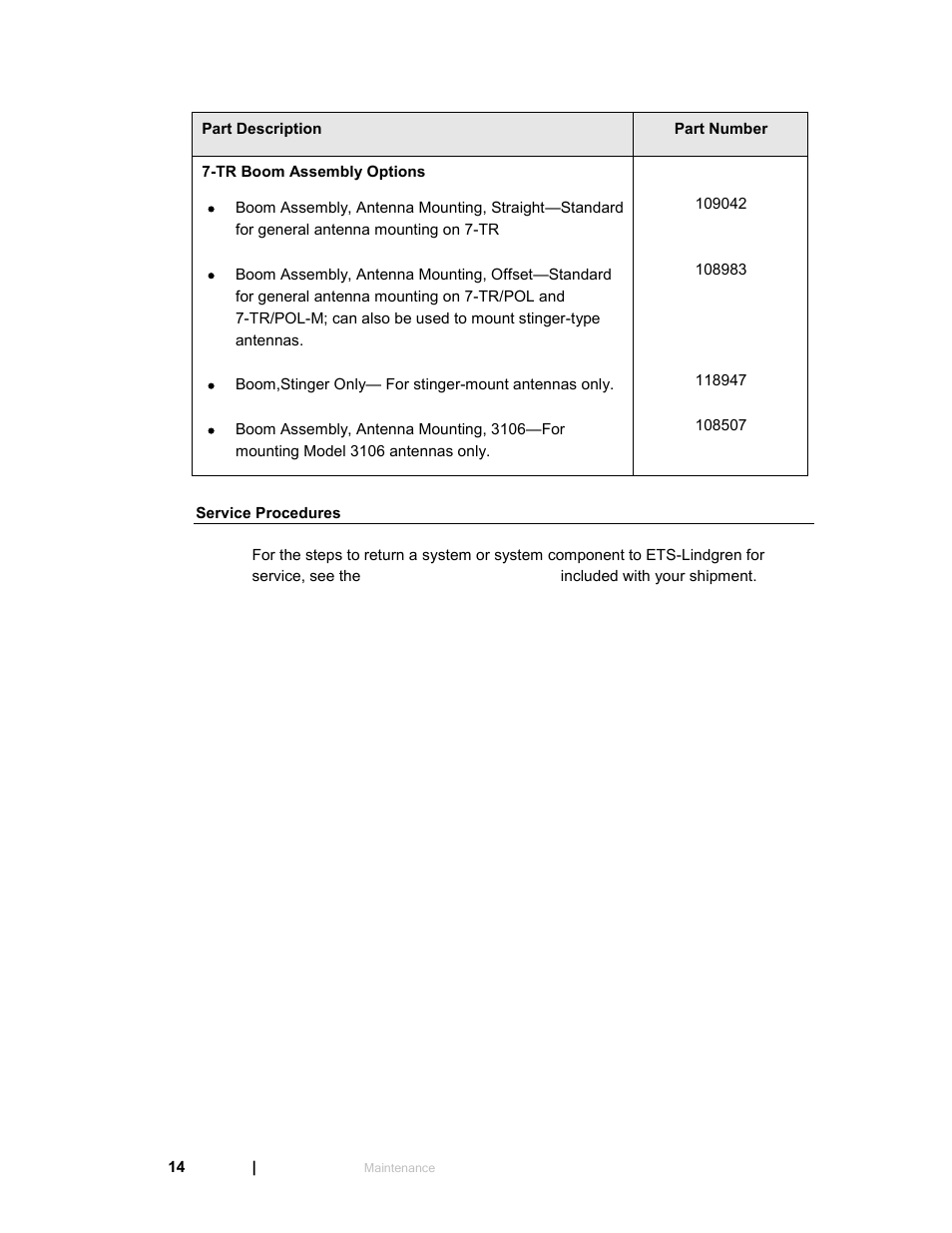 Service procedures | ETS-Lindgren 3119 Double-Ridged Waveguide Horn User Manual | Page 14 / 79