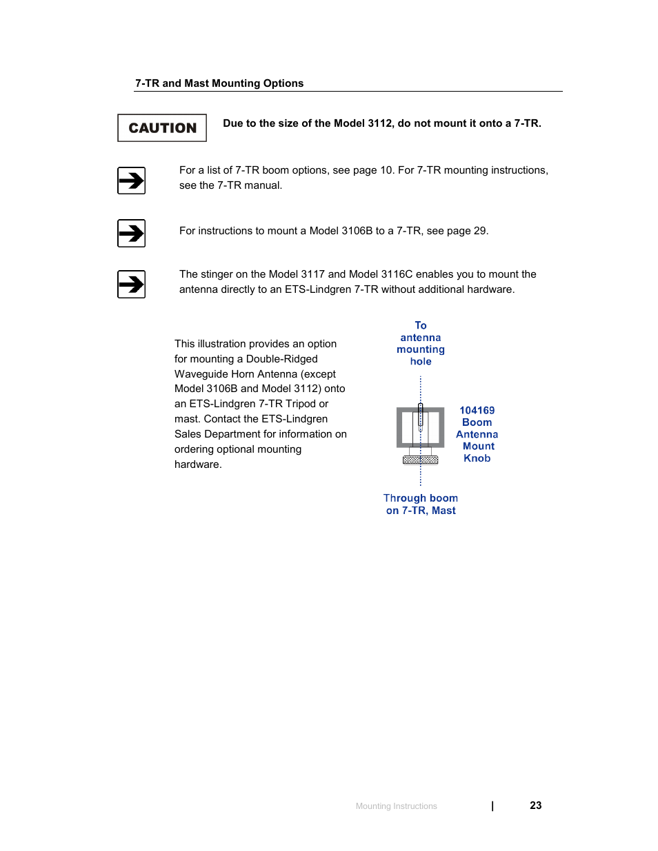 Tr and mast mounting options | ETS-Lindgren 3119 Double-Ridged Waveguide Horn User Manual | Page 23 / 79