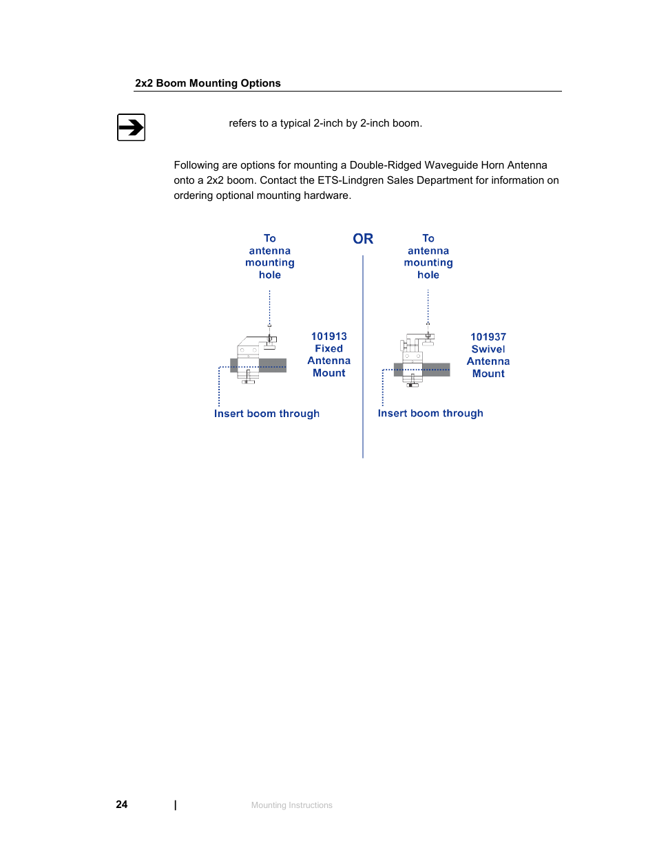 2x2 boom mounting options | ETS-Lindgren 3119 Double-Ridged Waveguide Horn User Manual | Page 24 / 79