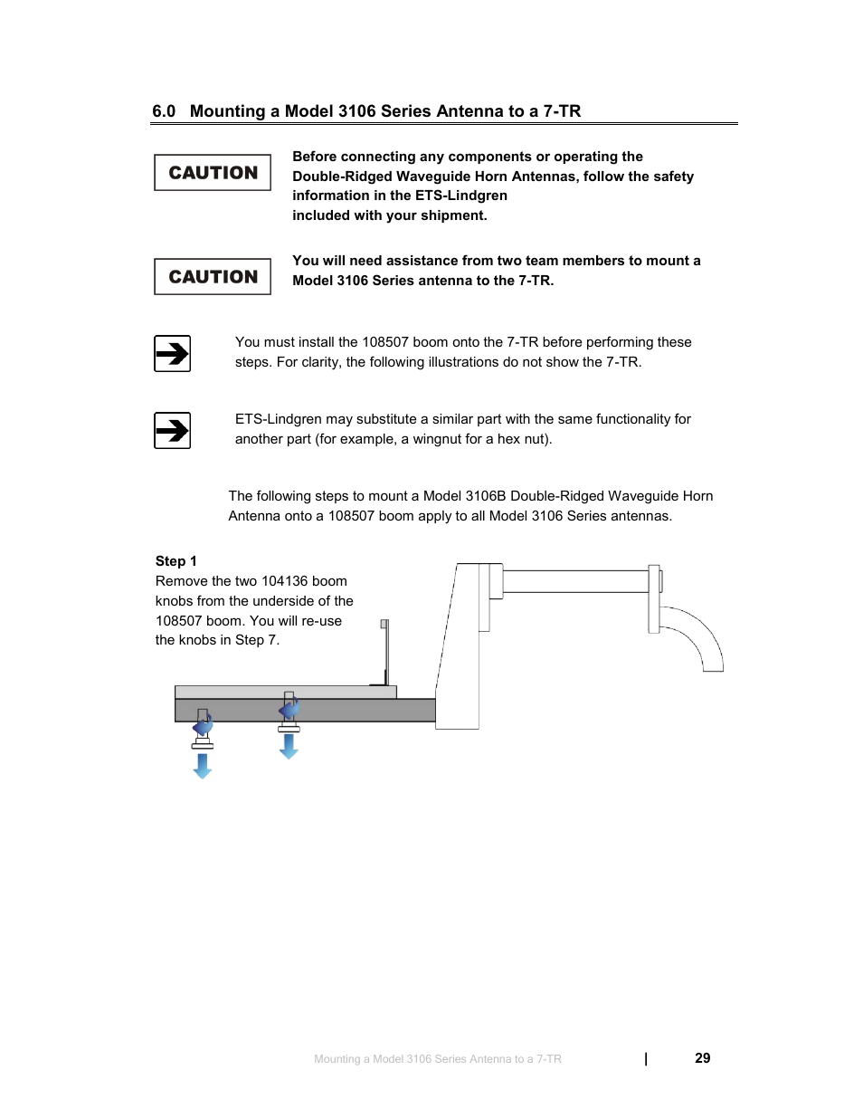 0 mounting a model 3106 series antenna to a 7-tr | ETS-Lindgren 3119 Double-Ridged Waveguide Horn User Manual | Page 29 / 79