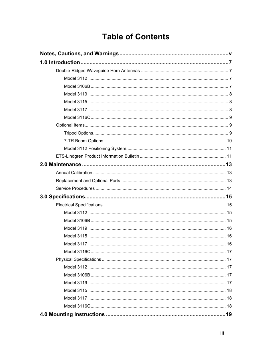 ETS-Lindgren 3119 Double-Ridged Waveguide Horn User Manual | Page 3 / 79