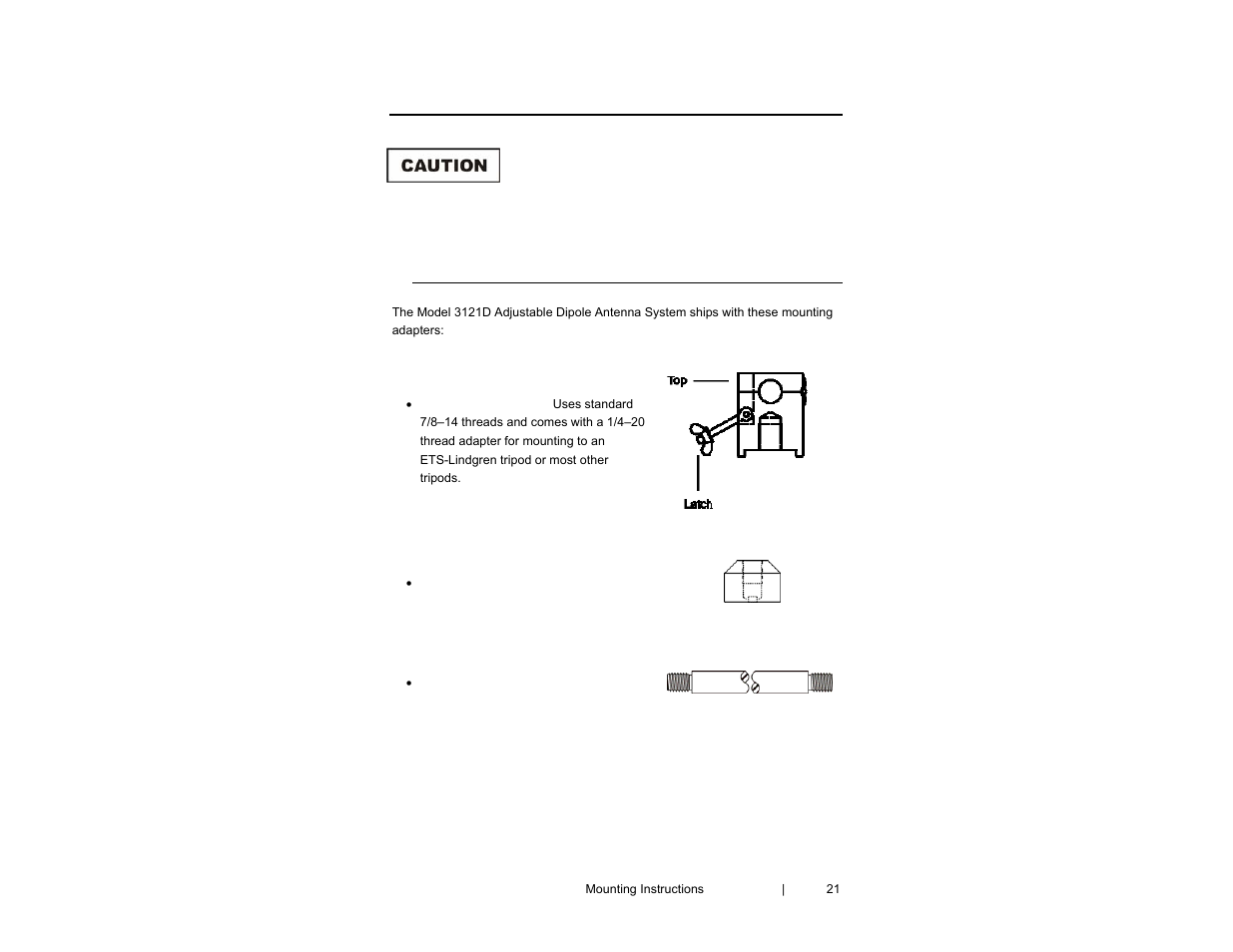 0 mounting instructions | ETS-Lindgren 3121D Dipole User Manual | Page 21 / 39