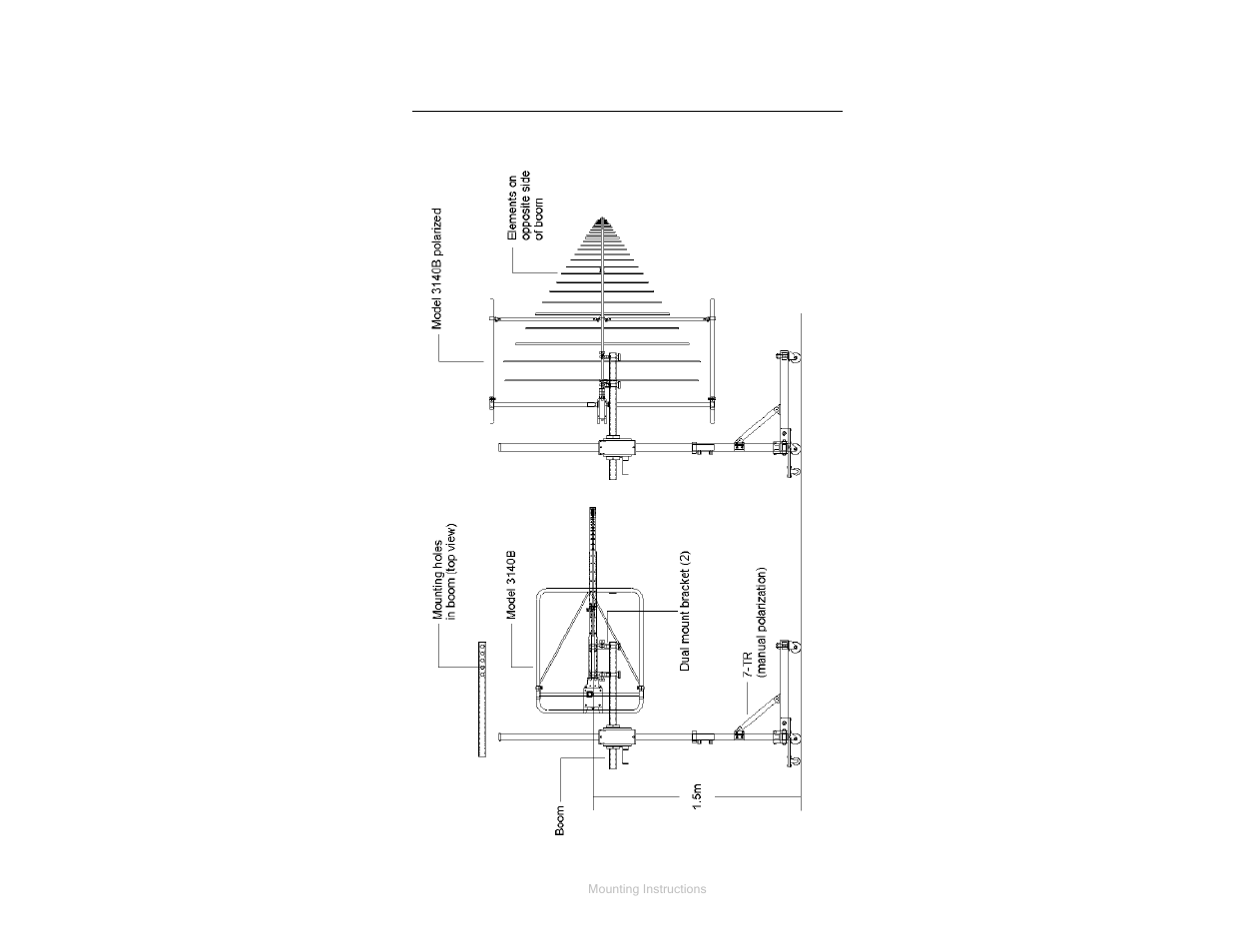 Mounting illustrations, Model 3140b on 7tr tripod positioner, Model 3140b on 7-tr tripod positioner | ETS-Lindgren 3140B Hybrid Log Periodic and Bowtie (BiConiLog) User Manual | Page 26 / 41