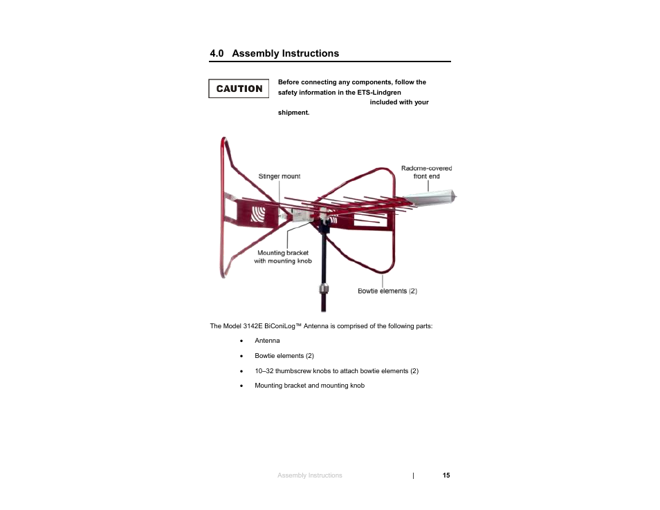 0 assembly instructions | ETS-Lindgren 3142E BiConiLog Antenna User Manual | Page 15 / 43