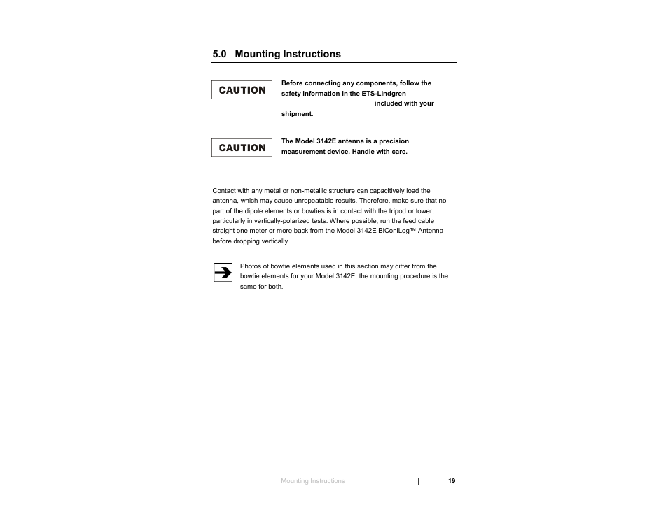 0 mounting instructions | ETS-Lindgren 3142E BiConiLog Antenna User Manual | Page 19 / 43