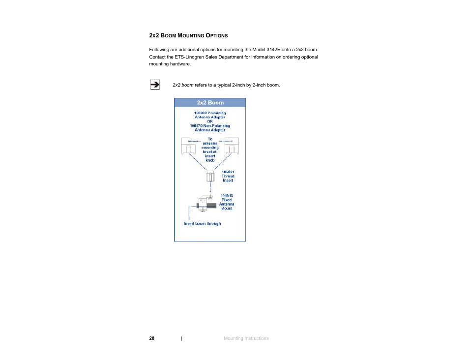 2x2 boom mounting options | ETS-Lindgren 3142E BiConiLog Antenna User Manual | Page 28 / 43