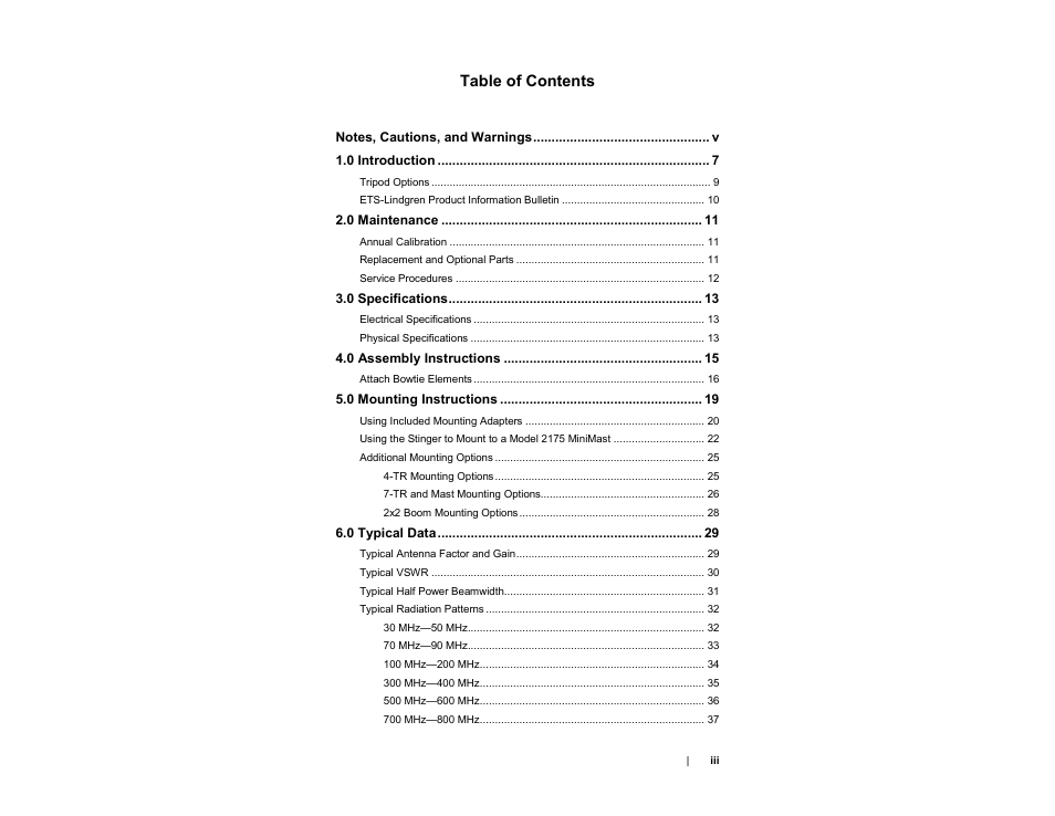 ETS-Lindgren 3142E BiConiLog Antenna User Manual | Page 3 / 43