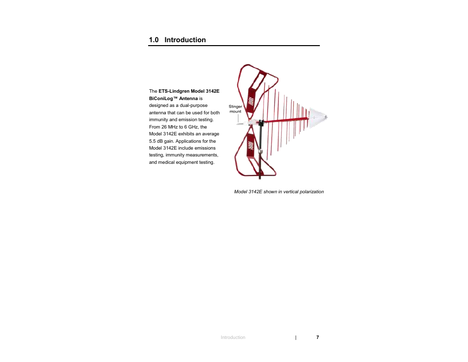 0 introduction | ETS-Lindgren 3142E BiConiLog Antenna User Manual | Page 7 / 43