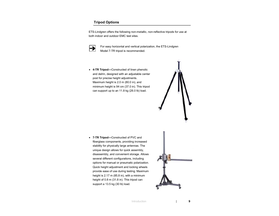 Tripod options | ETS-Lindgren 3142E BiConiLog Antenna User Manual | Page 9 / 43