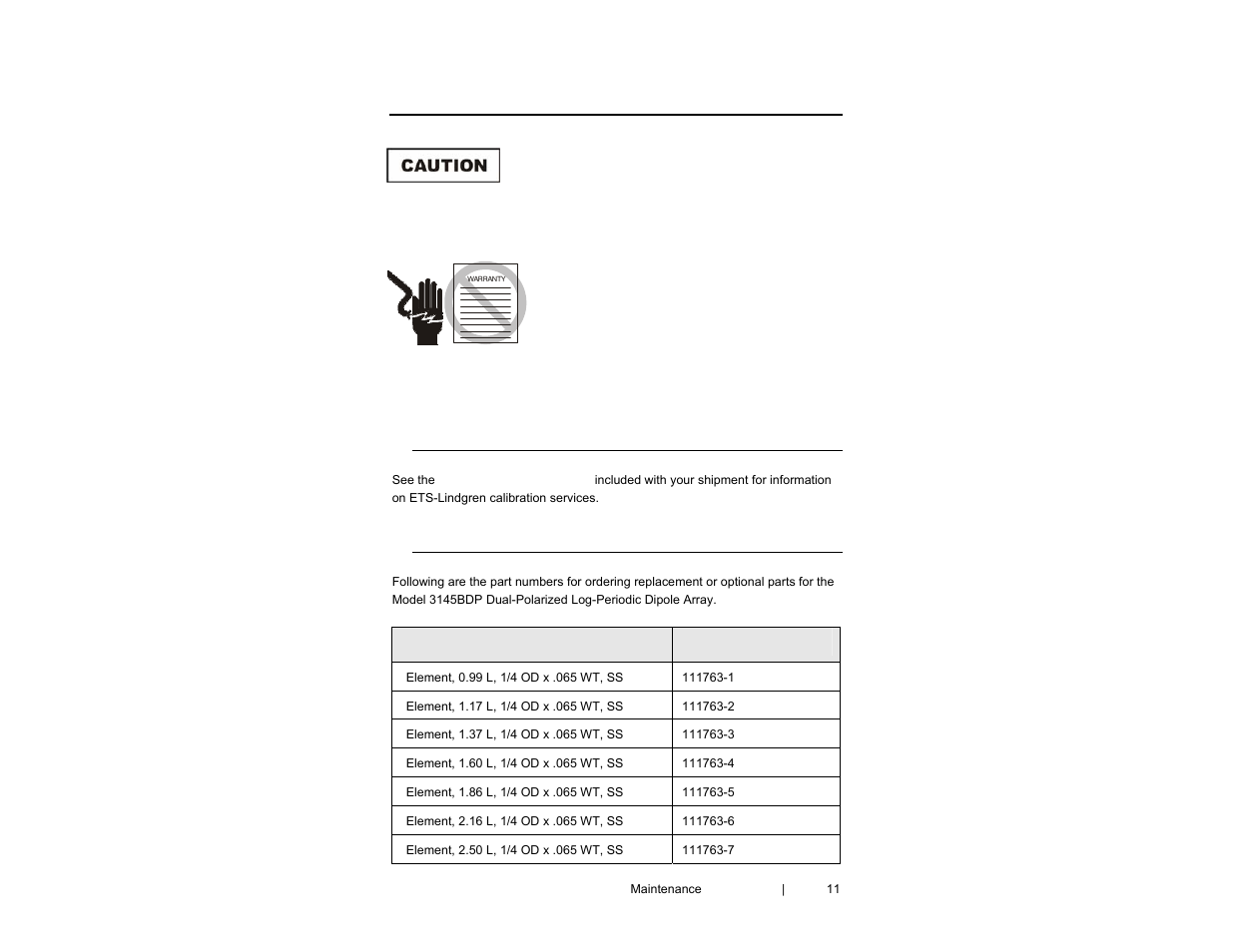 0 maintenance | ETS-Lindgren 3145BDP Dual-Polarized Log-Periodic Dipole Array User Manual | Page 11 / 25