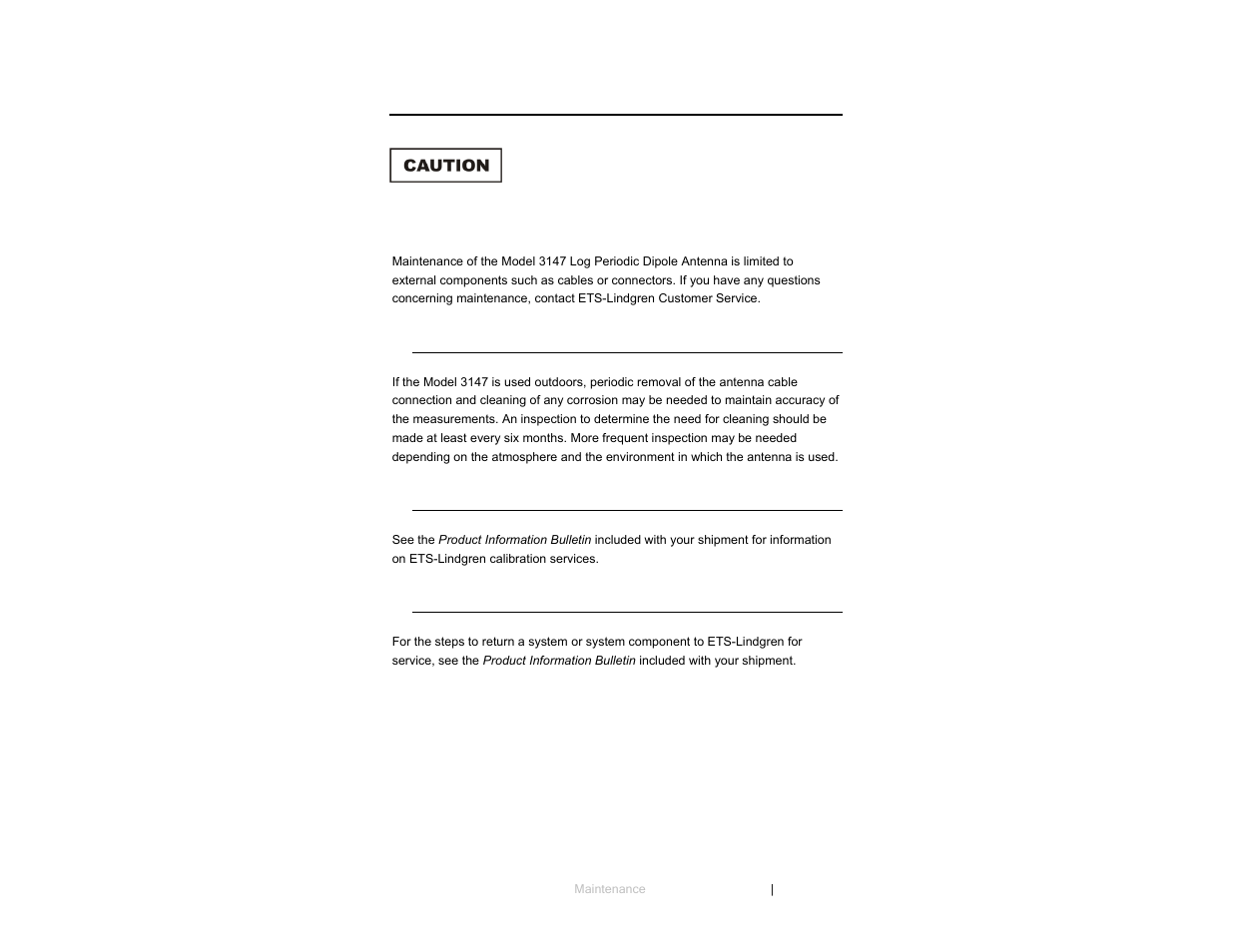 0 maintenance, Maintenance recommendations, Annual calibration | Service procedures | ETS-Lindgren 3147 Log Periodic Dipole Array Antenna User Manual | Page 11 / 49