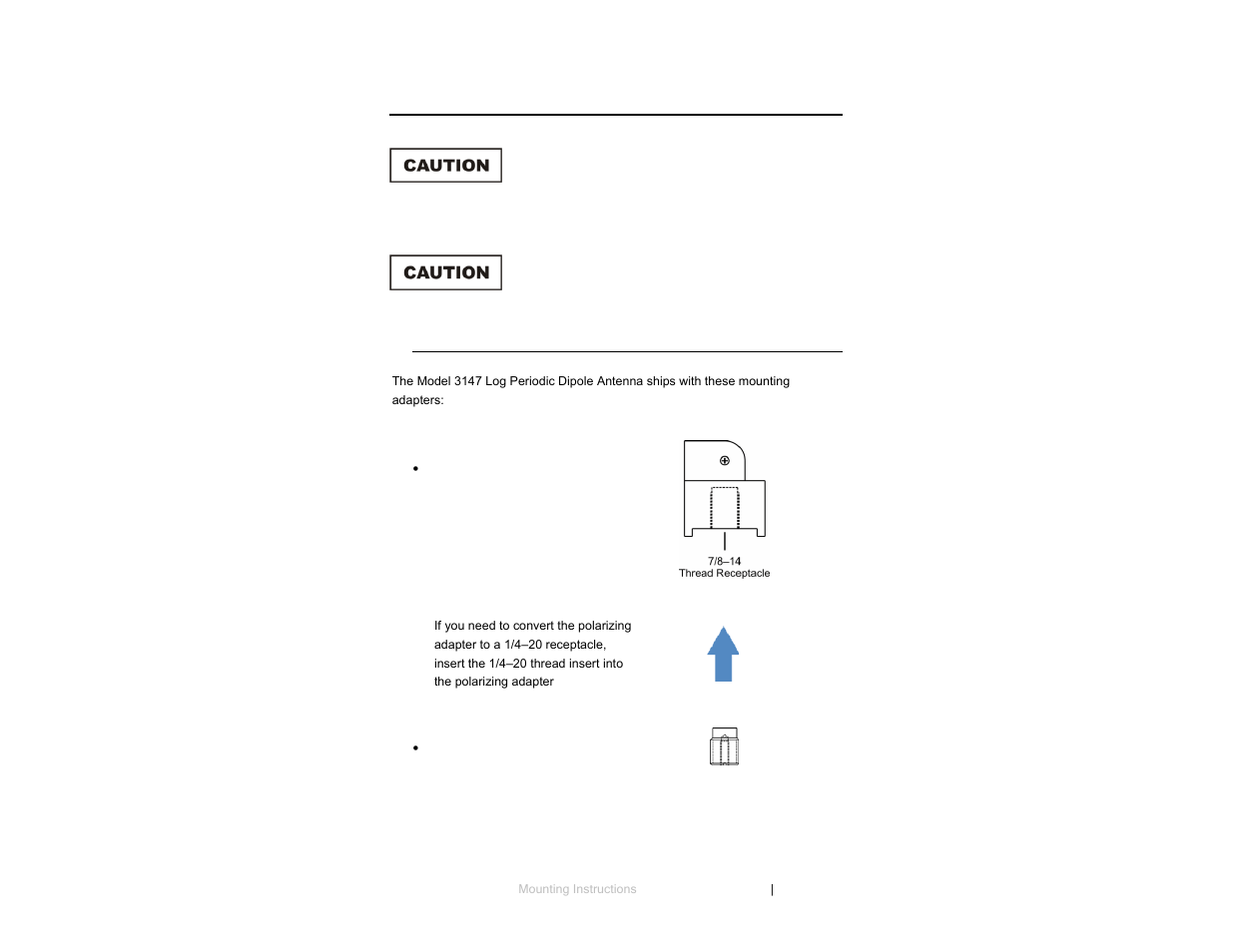 0 mounting instructions, Using included mounting adapters | ETS-Lindgren 3147 Log Periodic Dipole Array Antenna User Manual | Page 15 / 49