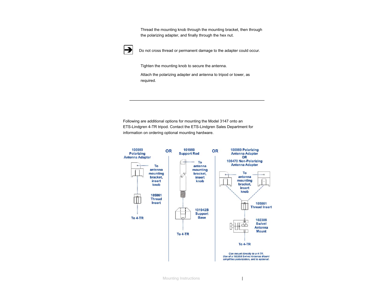 Additional mounting options, Tr mounting options | ETS-Lindgren 3147 Log Periodic Dipole Array Antenna User Manual | Page 17 / 49
