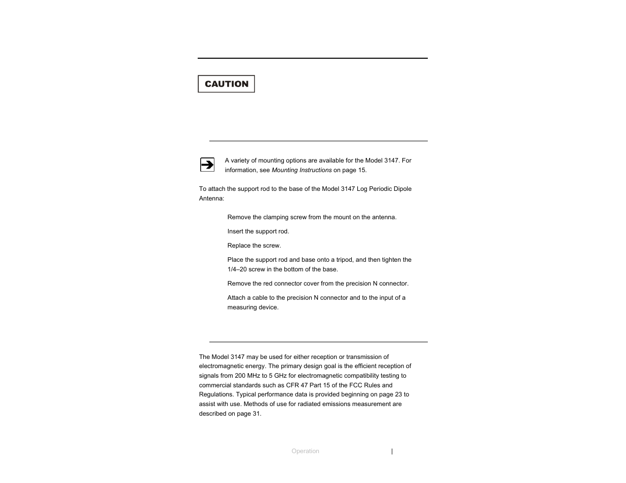 0 operation, Model 3147 assembly instructions, Model 3147 use | ETS-Lindgren 3147 Log Periodic Dipole Array Antenna User Manual | Page 21 / 49