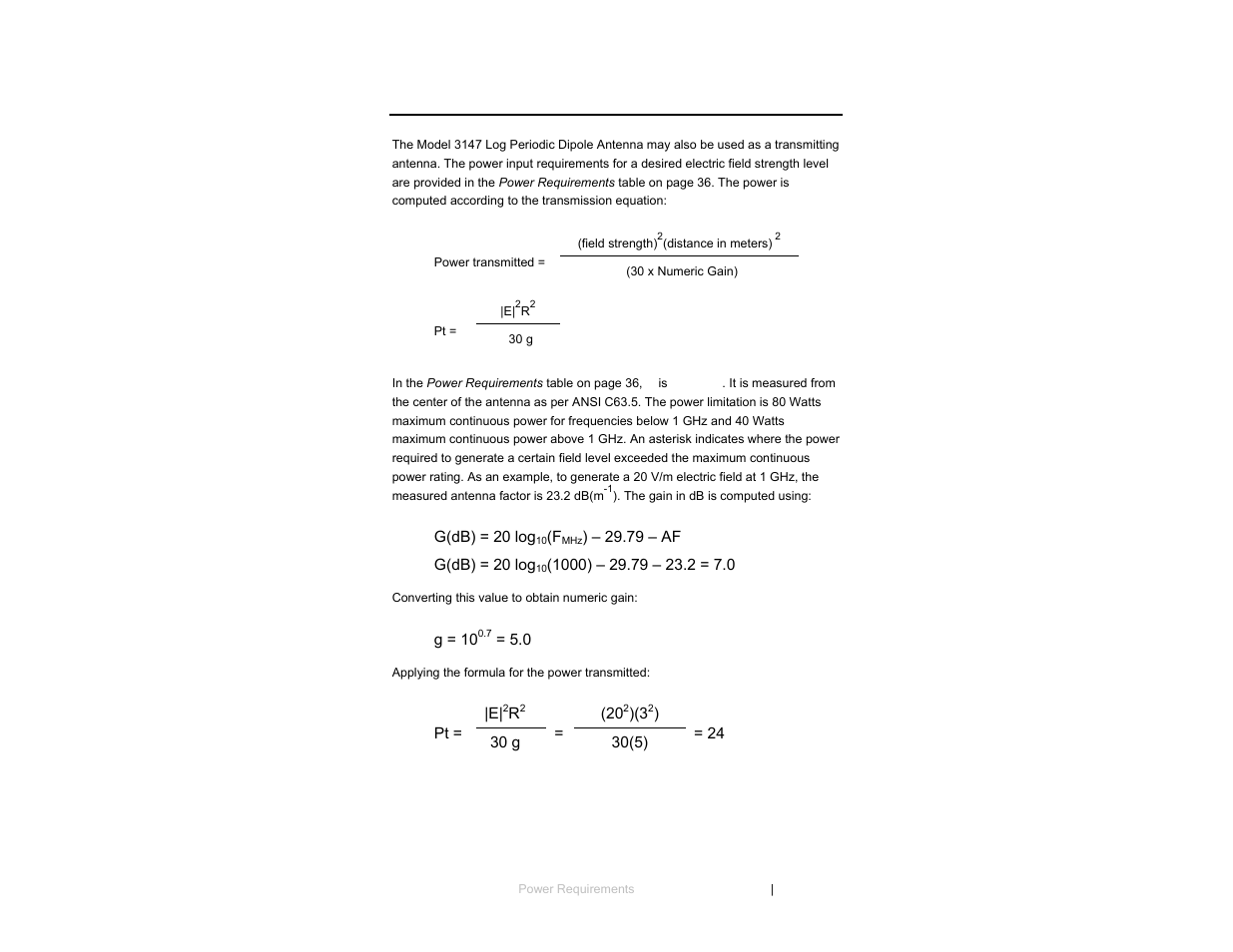 0 power requirements | ETS-Lindgren 3147 Log Periodic Dipole Array Antenna User Manual | Page 35 / 49