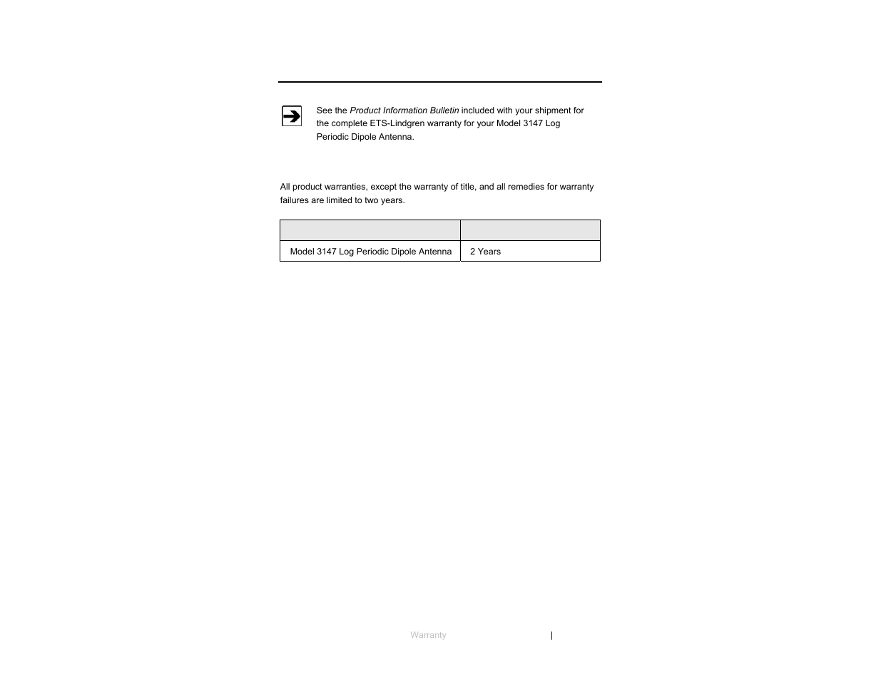Appendix b: warranty | ETS-Lindgren 3147 Log Periodic Dipole Array Antenna User Manual | Page 49 / 49