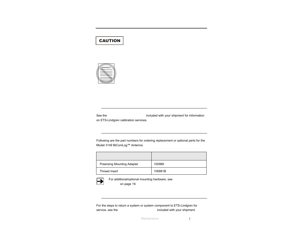 0 maintenance | ETS-Lindgren 3149 Hybrid Log Periodic and Bowtie (BiConiLog) User Manual | Page 11 / 33