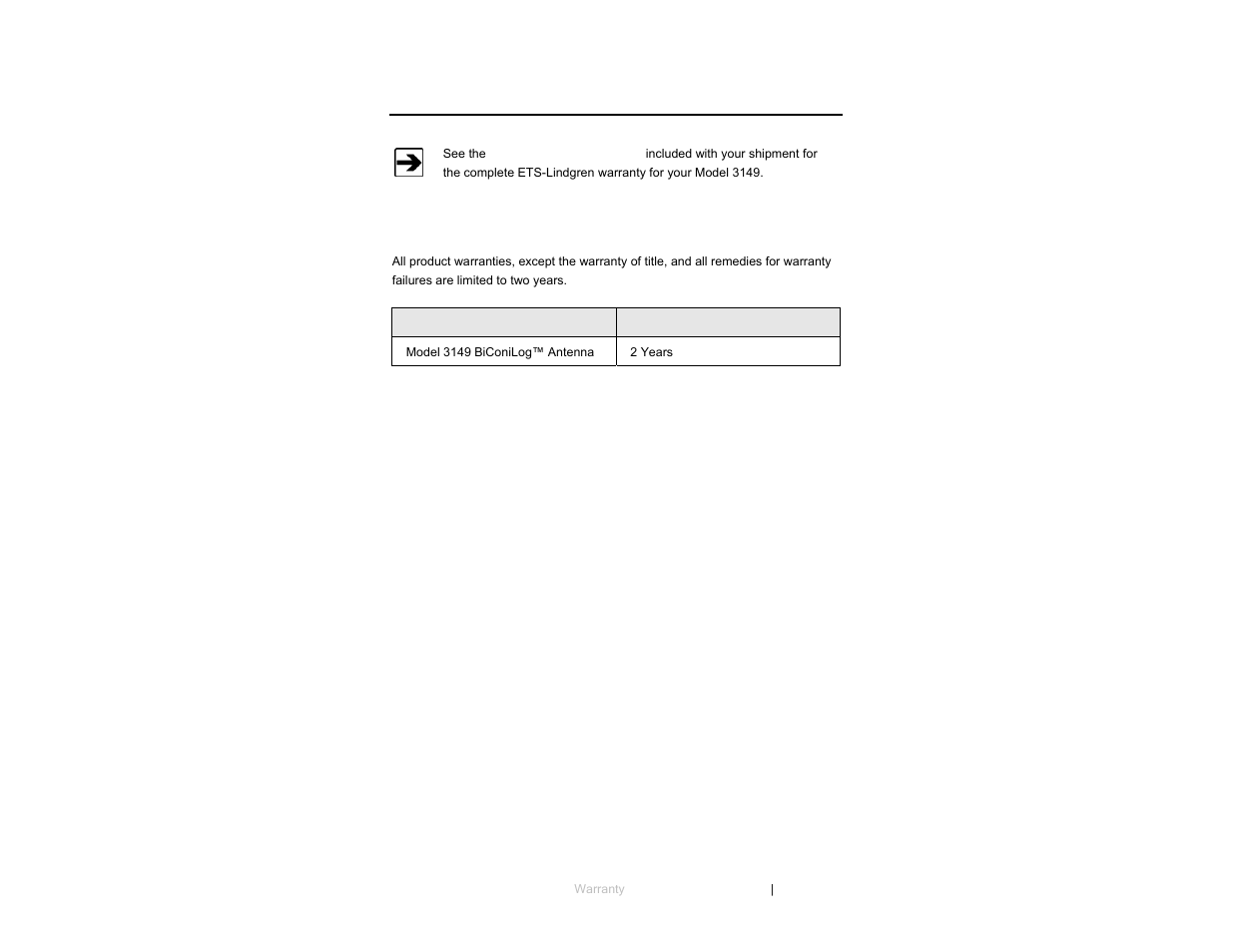 Appendix a: warranty | ETS-Lindgren 3149 Hybrid Log Periodic and Bowtie (BiConiLog) User Manual | Page 33 / 33
