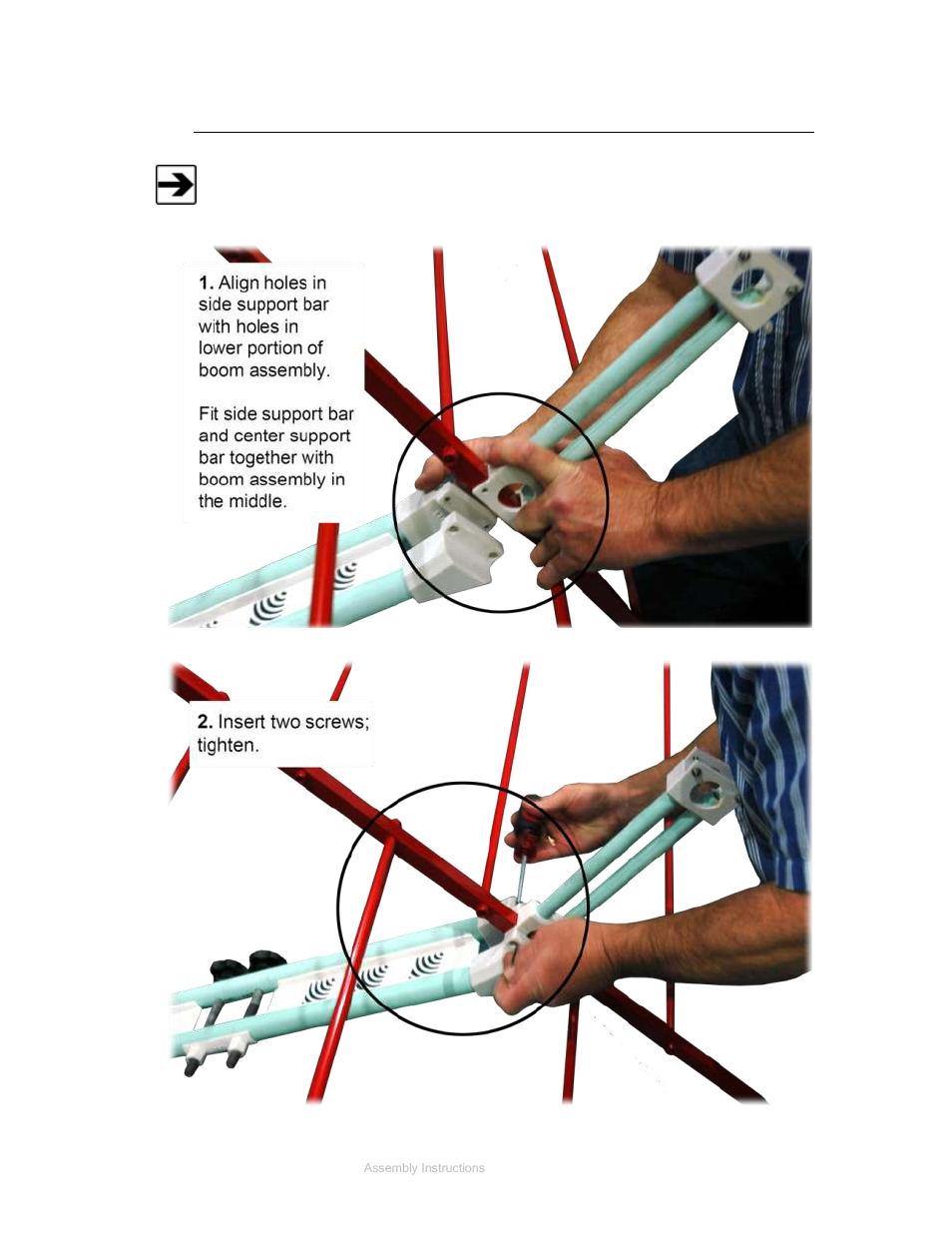 Attach two boom assemblies to center support bar | ETS-Lindgren 3150B Dual Stacked LPDA Antenna User Manual | Page 18 / 45