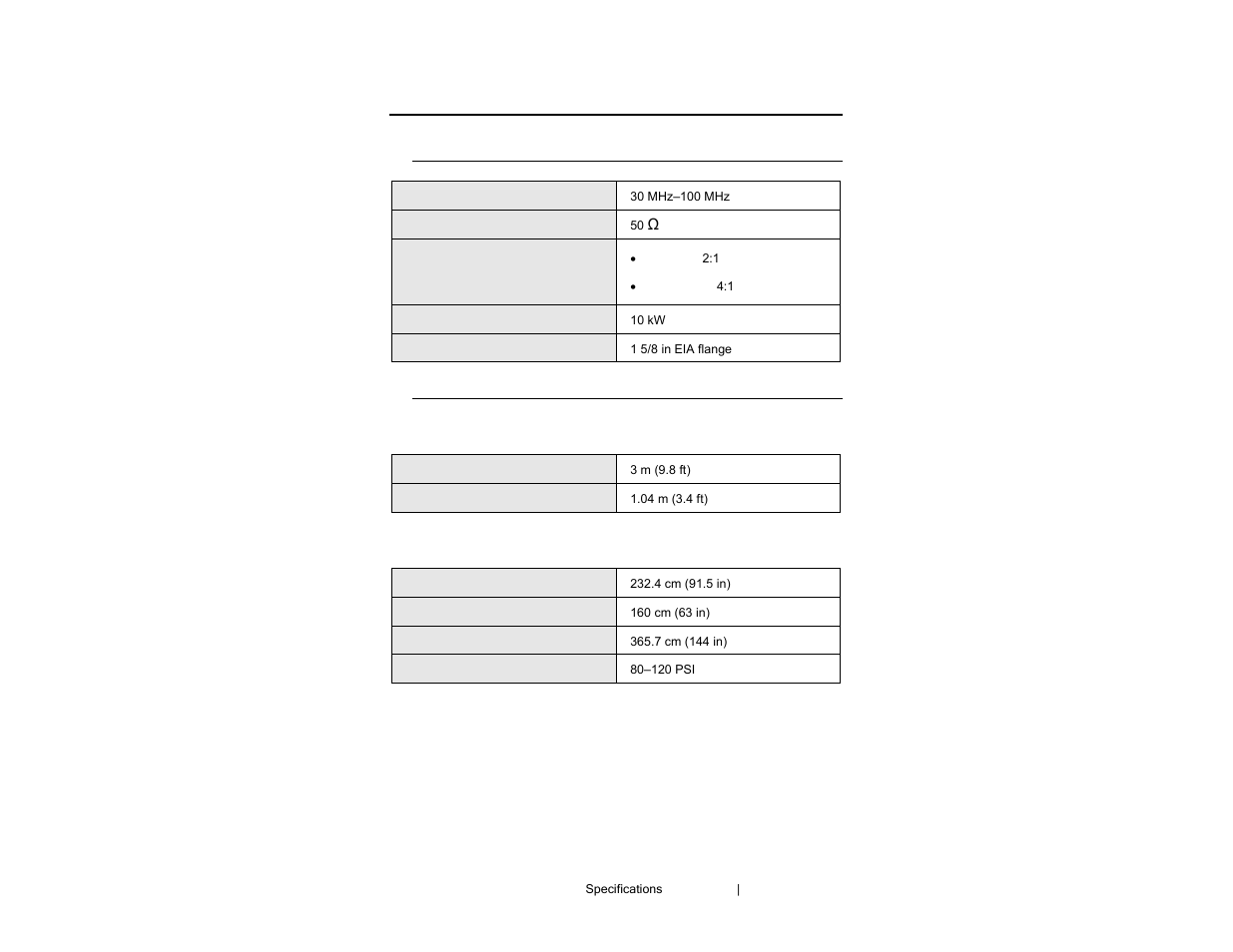 0 specifications | ETS-Lindgren 3159 Biconical Antenna User Manual | Page 11 / 19