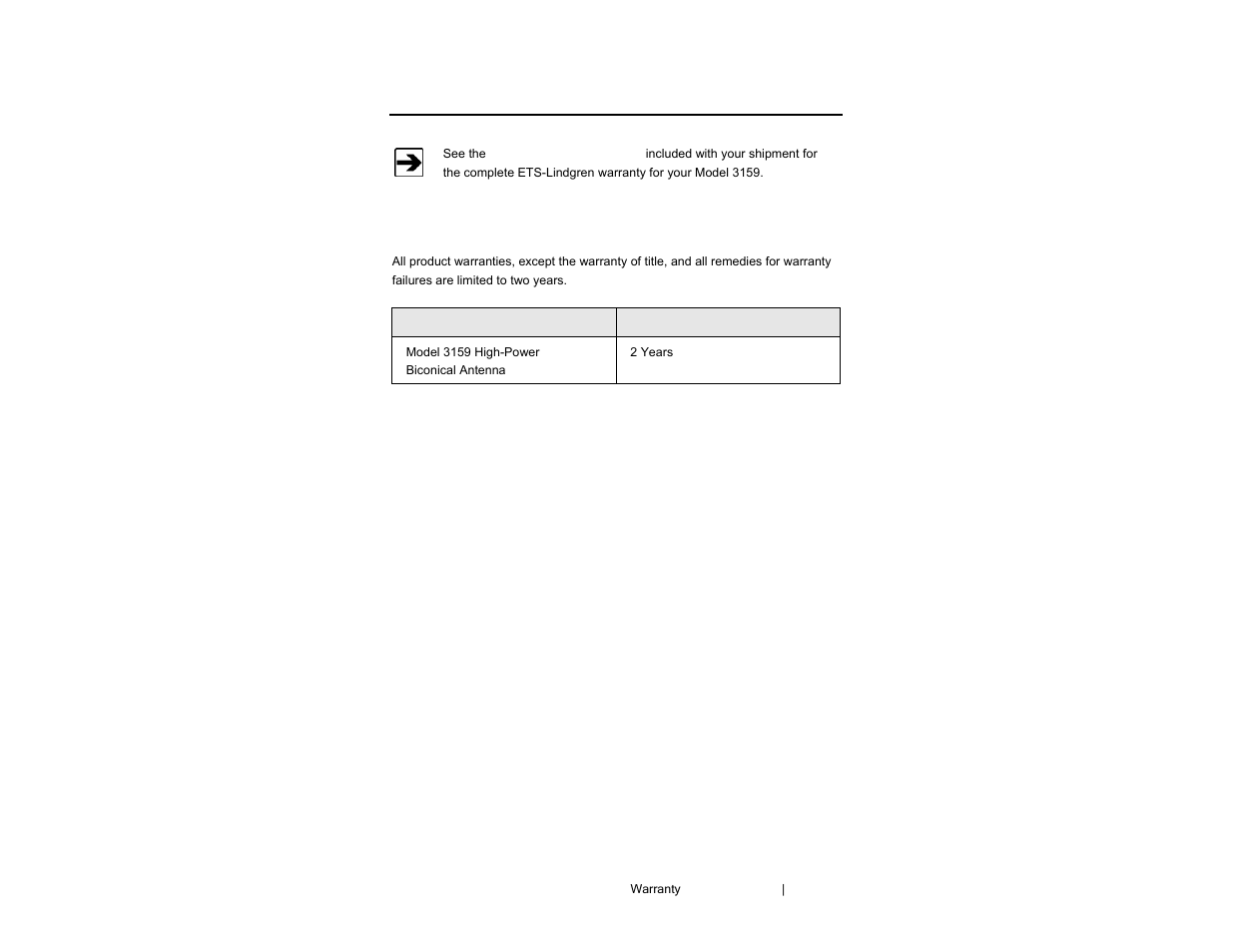 Appendix a: warranty | ETS-Lindgren 3159 Biconical Antenna User Manual | Page 19 / 19